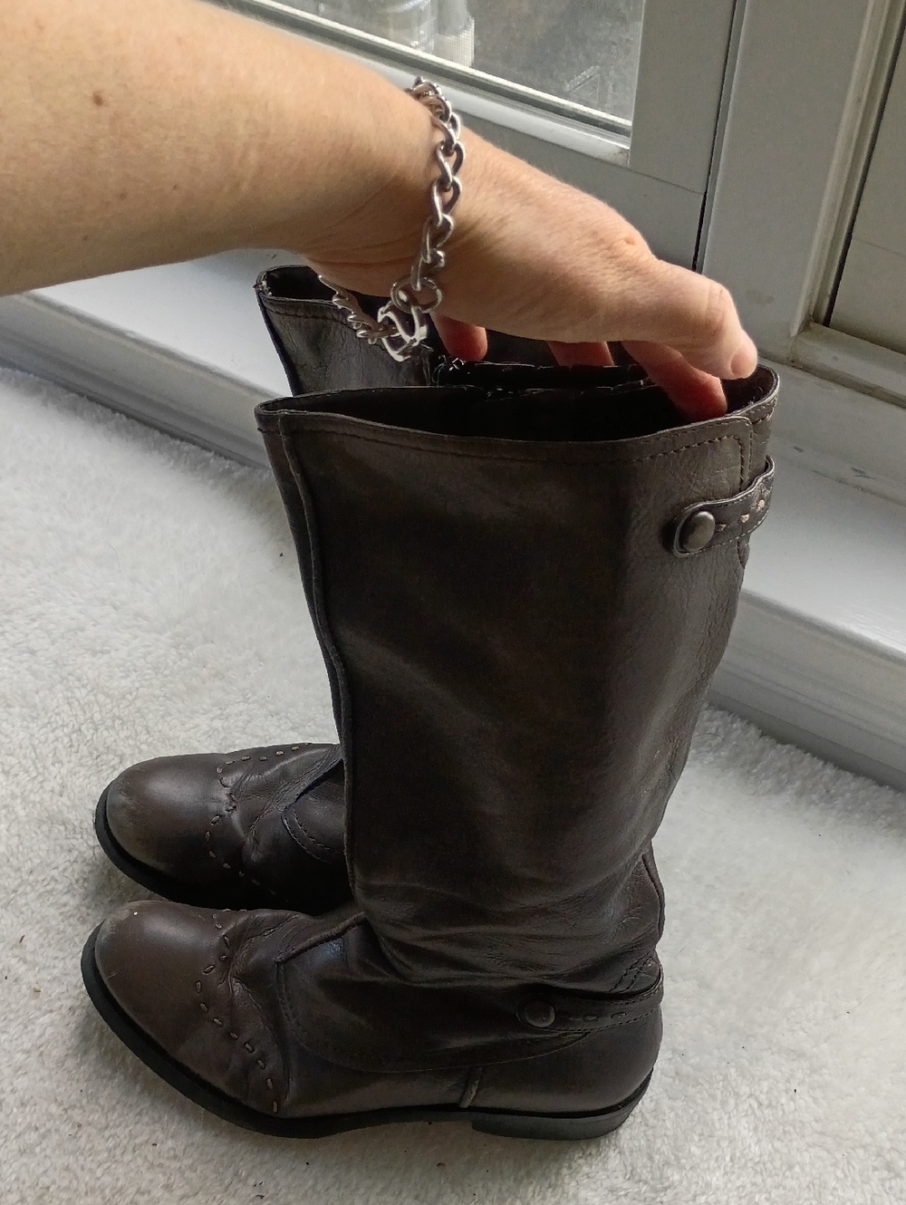 Women's Grey Leather Riding Boots